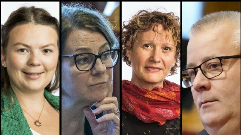 REAKSJONER: Fra venstre: Helsepolitikerne Lisa Marie Ness Klungland (Sp), Tone Wilhelmsen Trøen (H), Irene Ojala (Pasientfokus) og Bård Hoksrud (Frp).