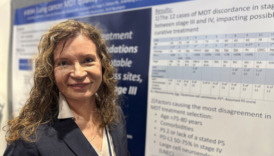 PÅ PLASS I CHICAGO: Overlege Janne Berg ved Sykehuset i Vestfold (Tønsberg) presenterte poster om multidisiplinære lungekreft-team på ASCO-kongressen. HealthTalk møtte henne da postersesjonen startet mandag.