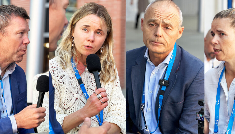 Fra venstre: Fredrik Schjesvold, overlege og leder av Oslo Myelomatosesenter, Hanne Norseth, overlege og forsker på Oslo Myelomatosesenter, redaktør Hans Anderssen og Frida Bugge Askeland, overlege og forsker på Oslo Myelomatosesenter