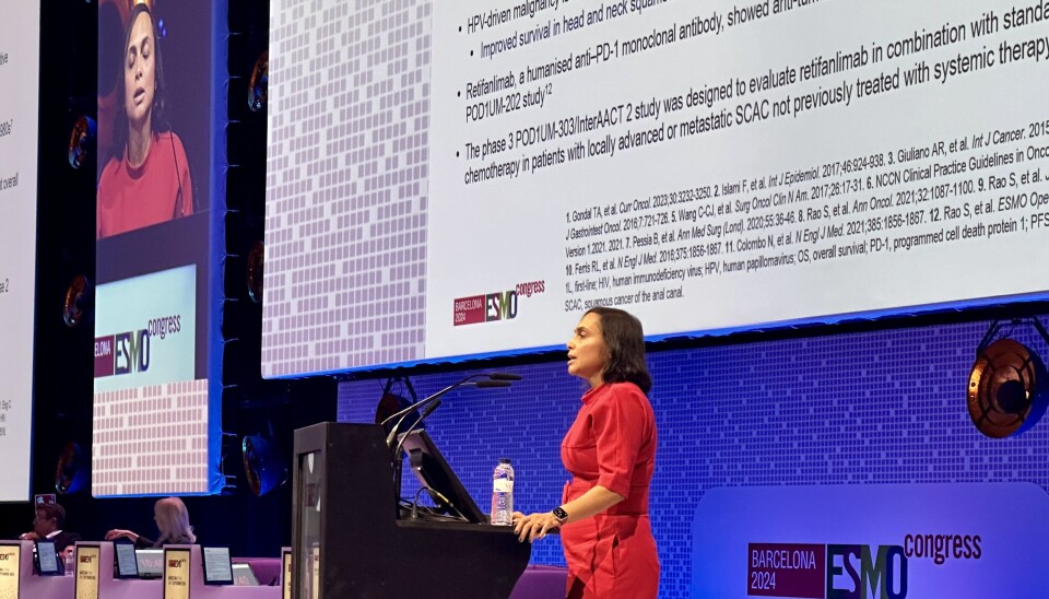 Sheela Rao presenterer resultatene fra POD1UM-303 under et Presidential Symposium på ESMO-kongressen 2024.