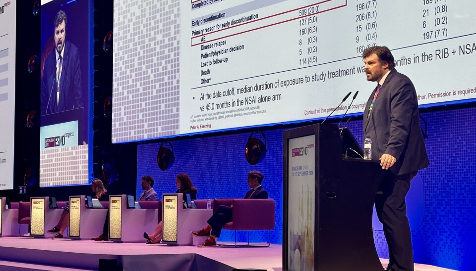 Professor Peter A. Fasching presenterte de siste dataene fra NATALEE-studien. Den viser at Kisqali i kombinasjon med hormonbehandling etter operasjon reduserer risikoen for tilbakefall med 28,5 % hos pasienter med tidlig brystkreft.