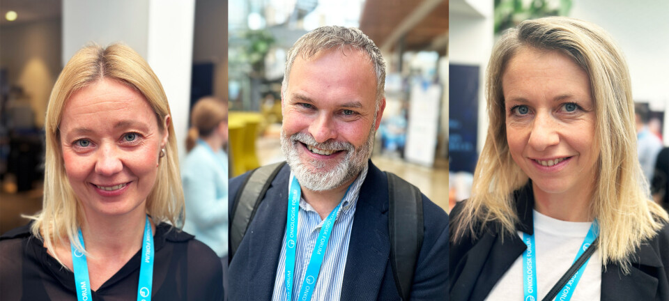 ULIKE UTFORDRINGER: Fra venstre: Gro Falk Eriksen (Hamar sykehus), Torgrim Tandstad (St. Olavs hospital) og Hedda von der Lippe Gythfeldt (Hamar sykehus) på Onkologisk Forum 2024 i Bergen.