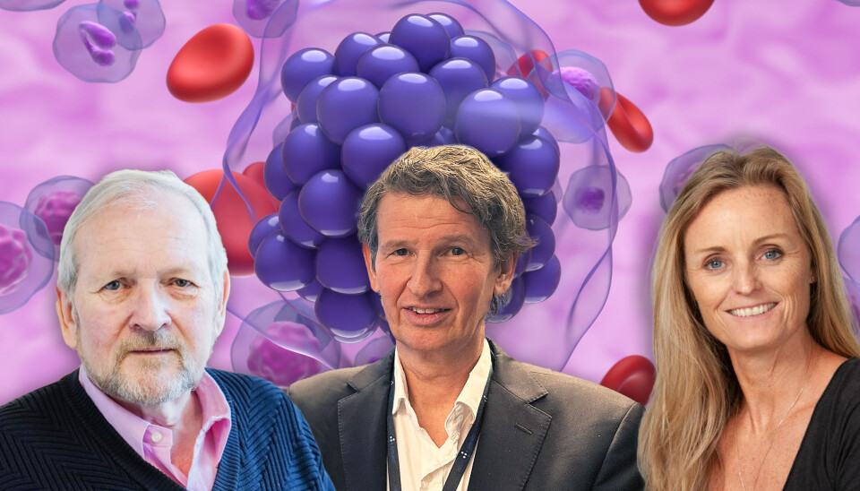 FORNØYDE: Fra venstre: Olav Ljøsne (Blodkreftforeningen), Terje Rootwelt (Beslutningsforum) og Kirsti Nyhus (AbbVie) er alle glade for at pasienter med storcellet B-cellelymfom nå får ny behandling.