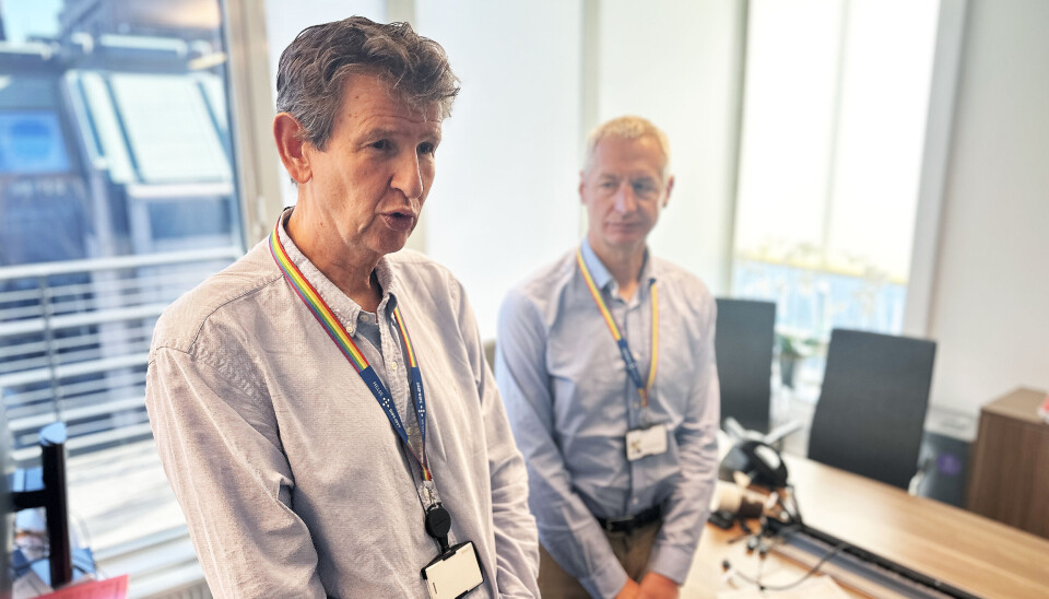 Leder i Beslutningsforum, Terje Rootwelt (t.v), og leder i Bestillerforum, Ulrich Spreng, avbildet etter Beslutningsforums møte mandag 26. mai 2025.