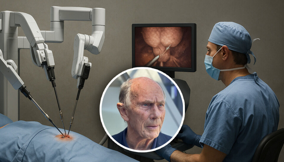 Montasje med bilde av Daniel Ask, styreleder i Prostatakreftforeningen, og illustrasjonsbilde av robotkirurgi av prostatakreft.