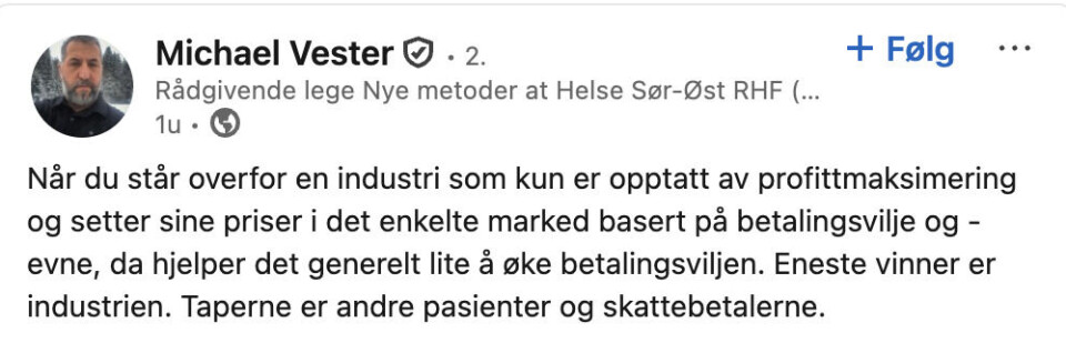 Nye metoder-lege omtaler legemiddelindustrien som «grådige» og «skruppelløse» – gir DMP råd om terskelverdi